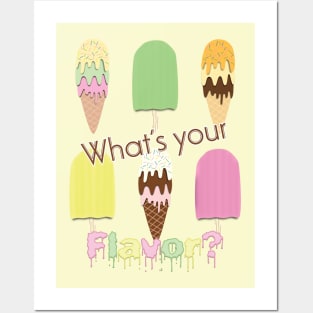 What's Your Flavor? Cute Ice Cream Cones & Popsicle Ice Block Sticks on Yellow Posters and Art